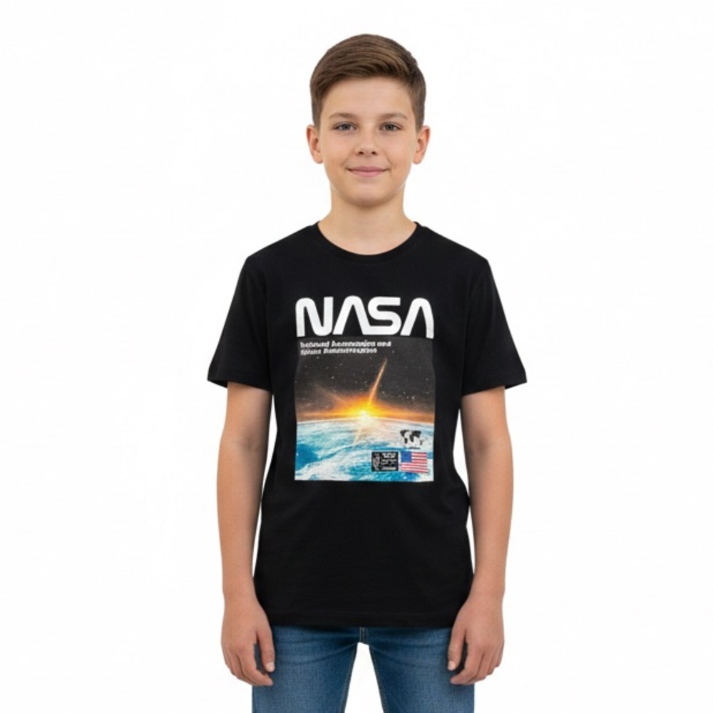 H&M Space NASA Black Graphic T-shirt Tee Short Sleeve Top Youth Size 12/14 Large